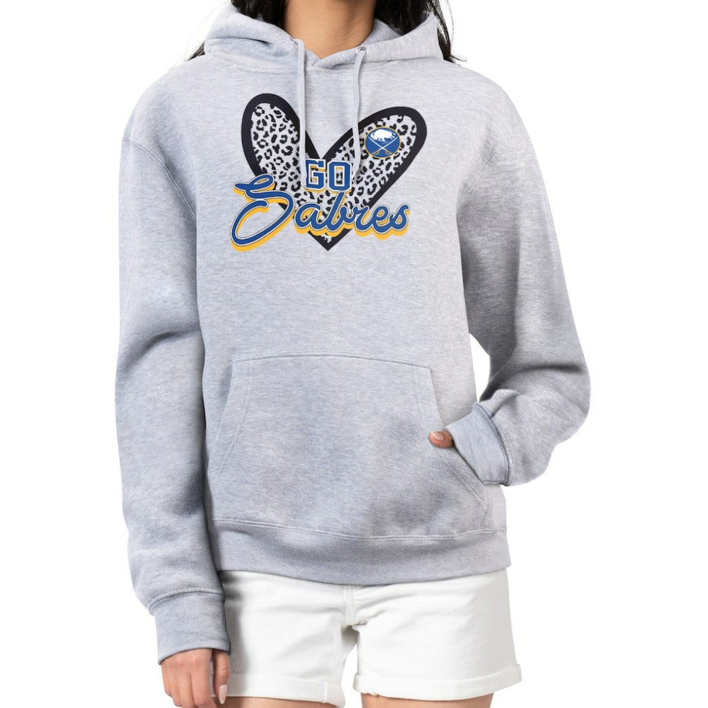 Buffalo Sabres G-III 4Her by Carl Banks Women's Animal Print Heart Fleece Pullover Hoodie - Heather Gray | US 202213960
