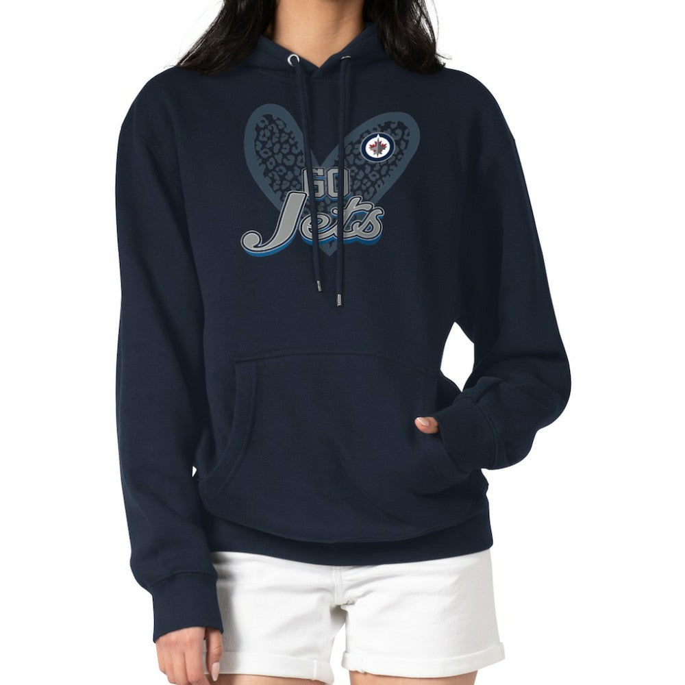 Winnipeg Jets G-III 4Her by Carl Banks Women's Animal Print Heart Fleece Pullover Hoodie - Navy | US 202213970