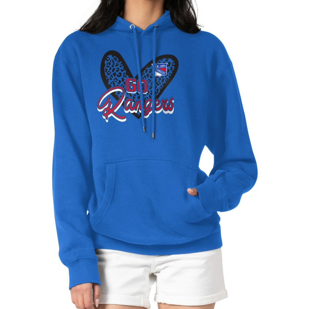 New York Rangers G-III 4Her by Carl Banks Women's Animal Print Heart Fleece Pullover Hoodie - Blue | US 202213976