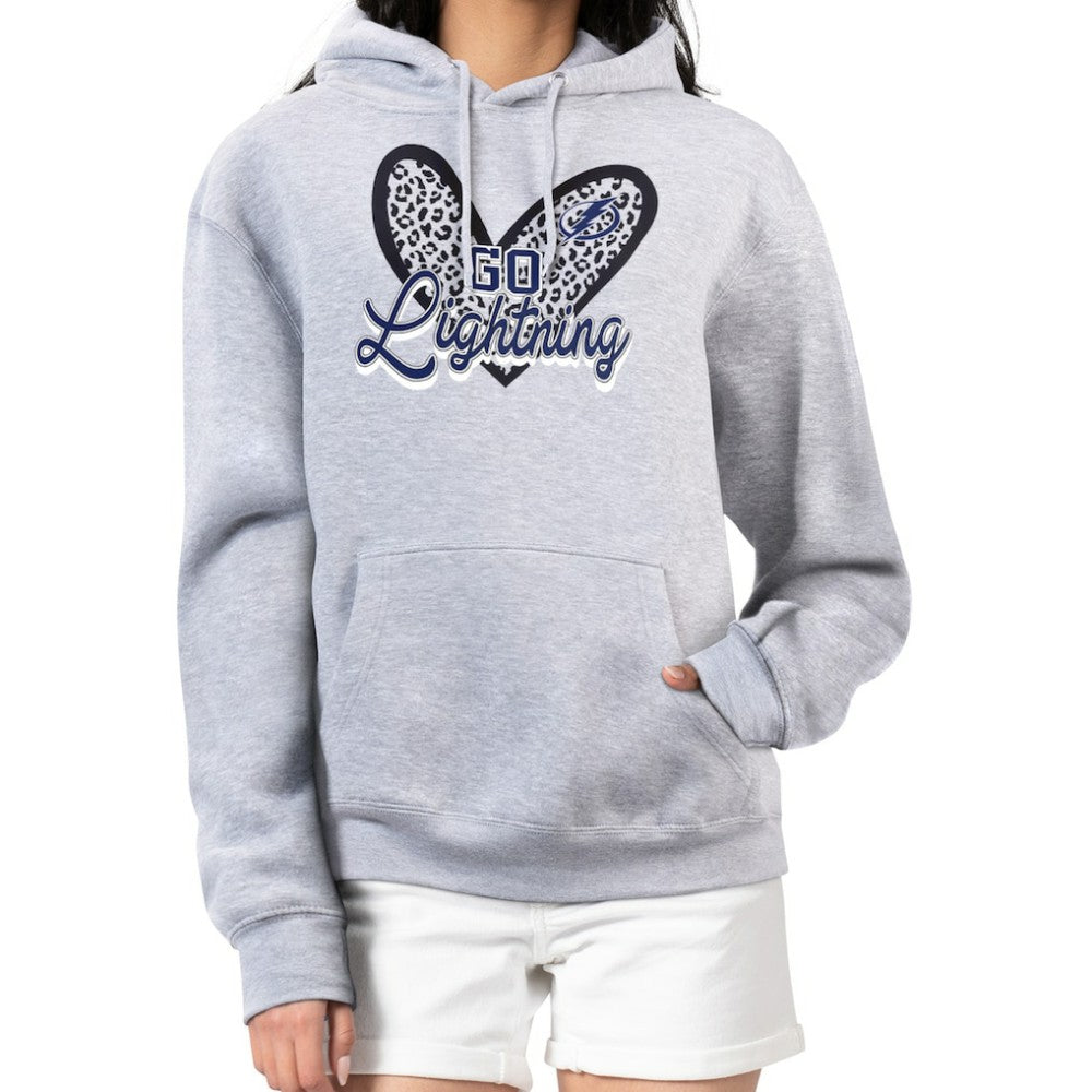 Tampa Bay Lightning G-III 4Her by Carl Banks Women's Animal Print Heart Fleece Pullover Hoodie - Heather Gray | US 202213995