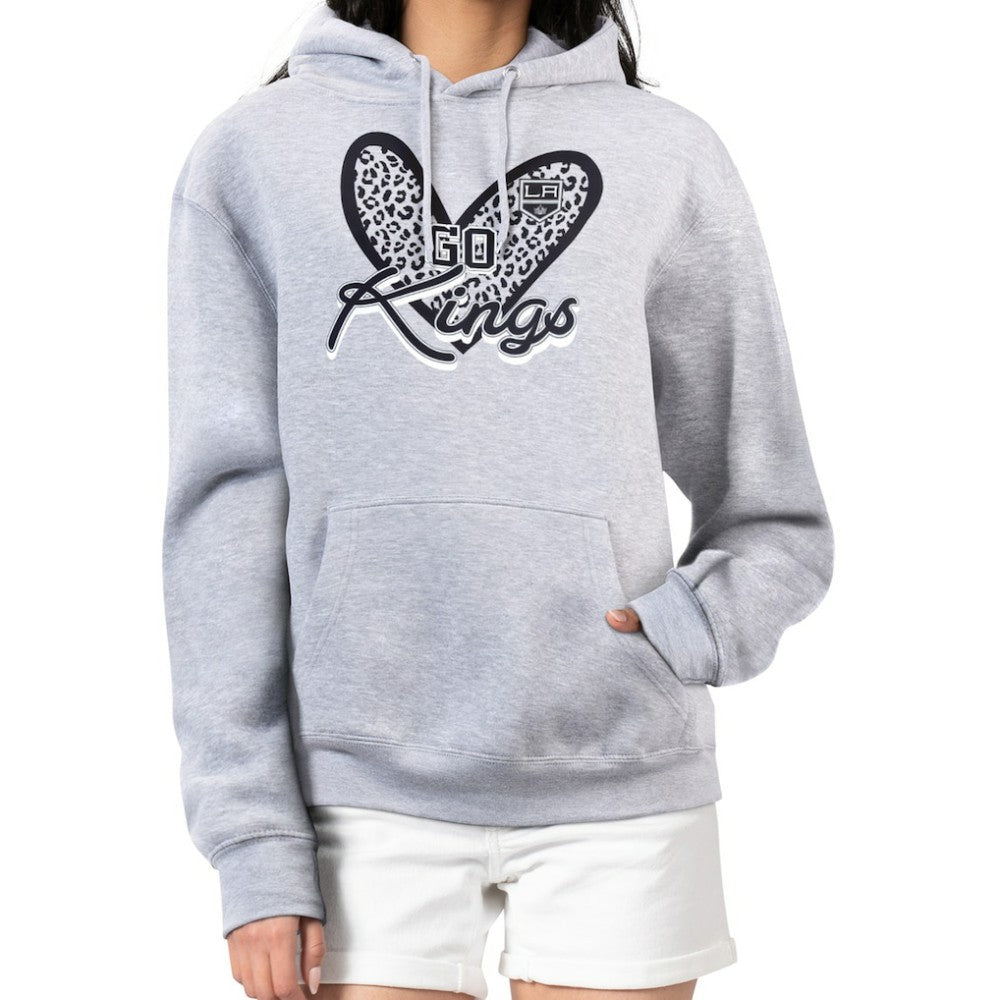 Los Angeles Kings G-III 4Her by Carl Banks Women's Animal Print Heart Fleece Pullover Hoodie - Heather Gray | US 202214003