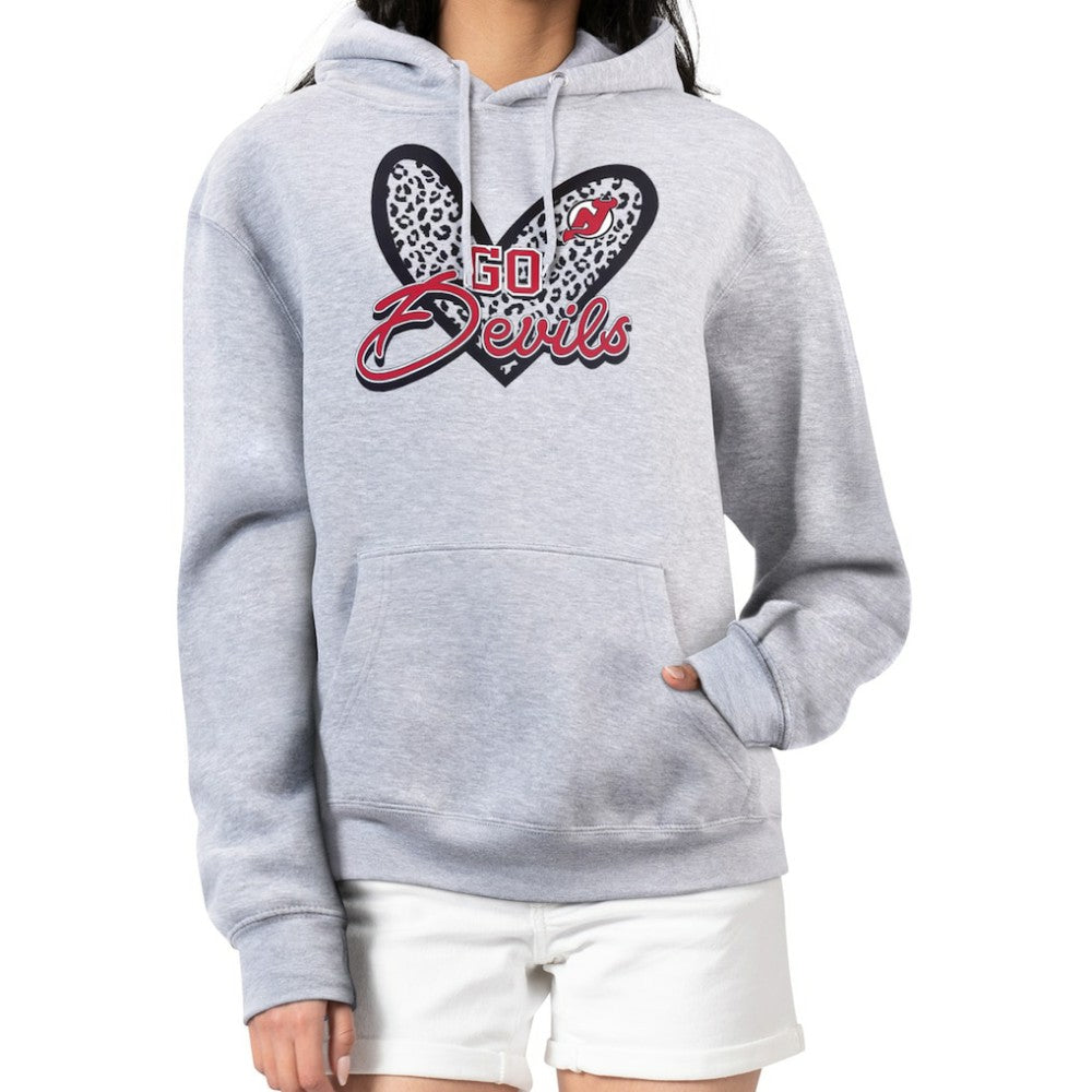 New Jersey Devils G-III 4Her by Carl Banks Women's Animal Print Heart Fleece Pullover Hoodie - Heather Gray | US 202214008