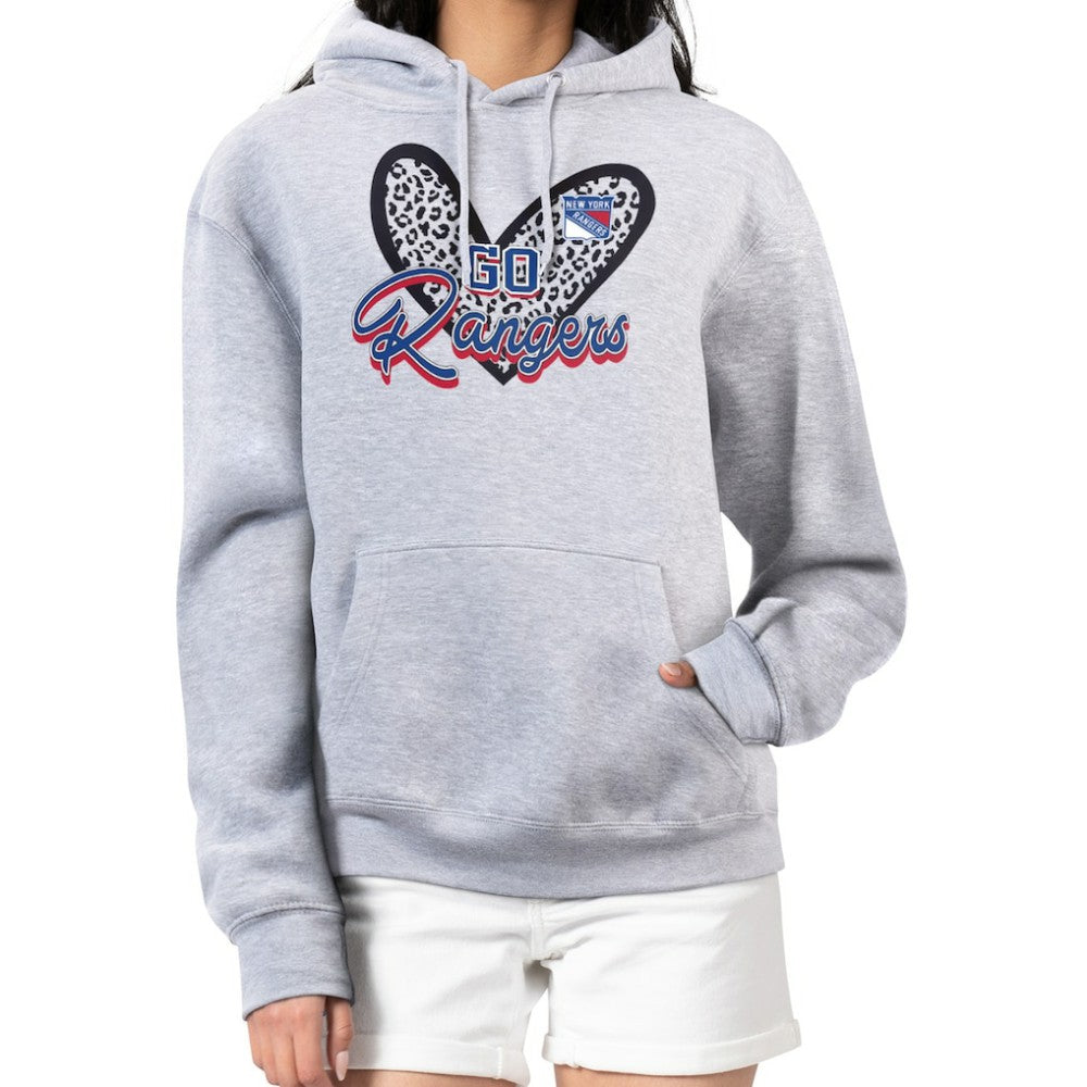 New York Rangers G-III 4Her by Carl Banks Women's Animal Print Heart Fleece Pullover Hoodie - Heather Gray | US 202214013