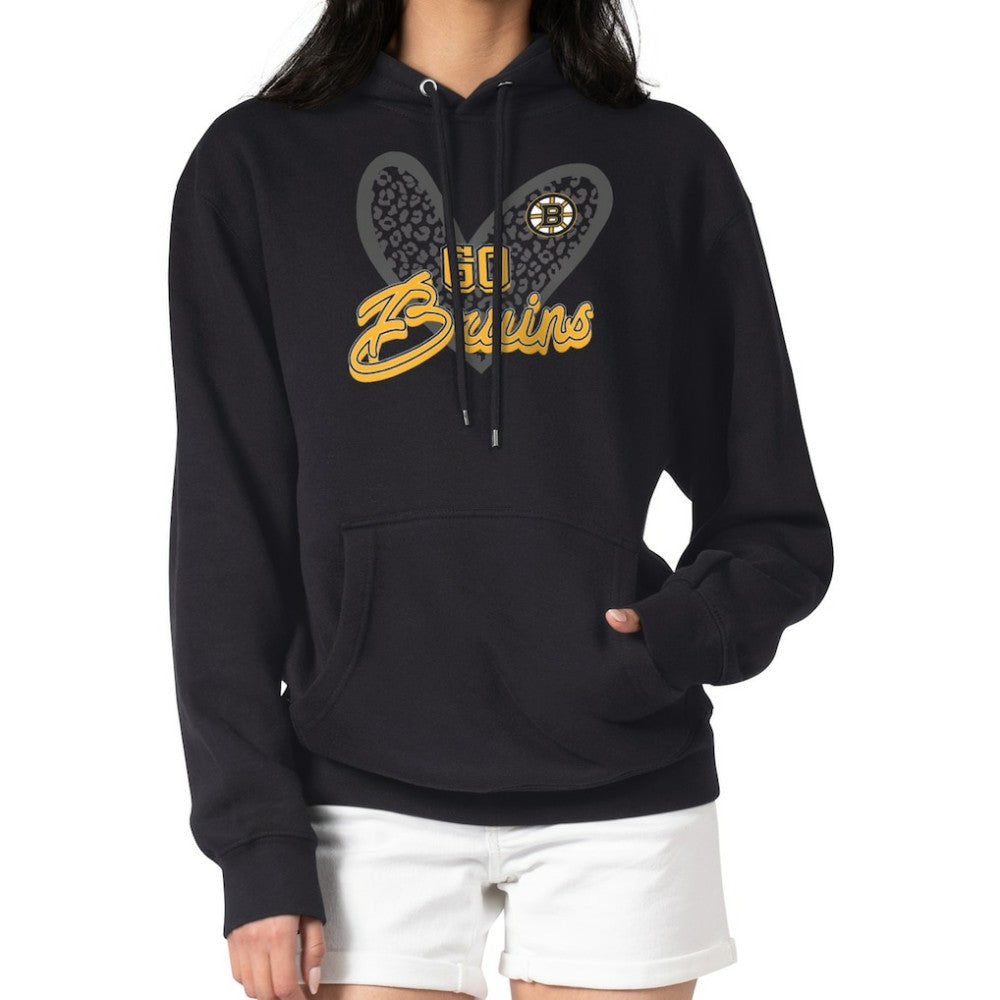 Boston Bruins G-III 4Her by Carl Banks Women's Animal Print Heart Fleece Pullover Hoodie - Black | US 202214021