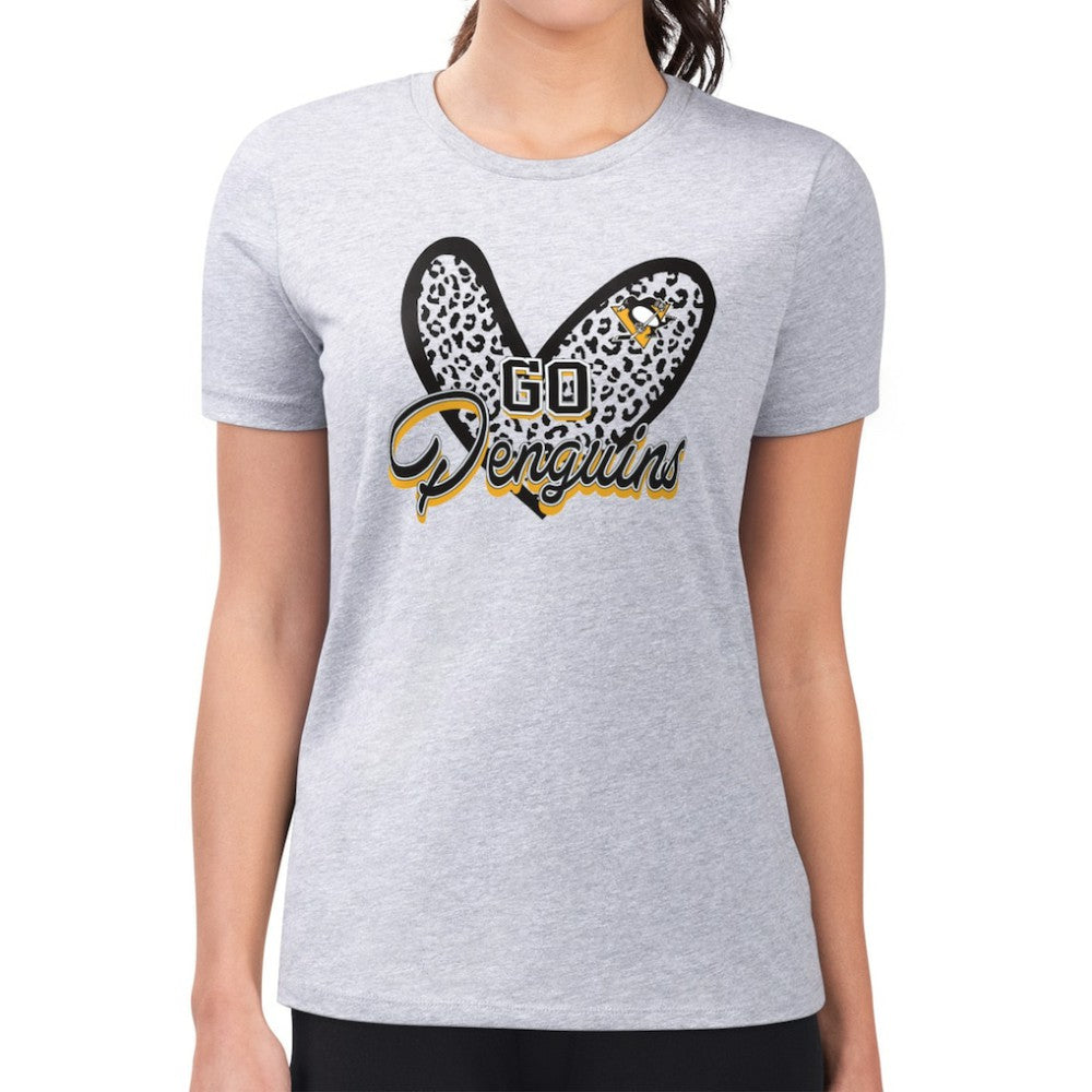 Pittsburgh Penguins G-III 4Her by Carl Banks Women's Super-Slim Fit Lightweight Animal Print Heart T-Shirt - Heather Gray | US 202214083