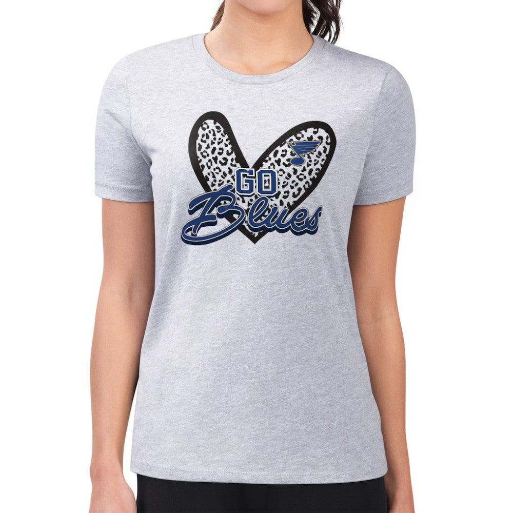 St. Louis Blues G-III 4Her by Carl Banks Women's Super-Slim Fit Lightweight Animal Print Heart T-Shirt - Heather Gray | US 202214093