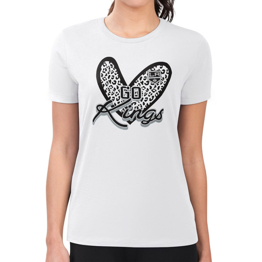 Los Angeles Kings G-III 4Her by Carl Banks Women's Super-Slim Fit Lightweight Animal Print Heart T-Shirt - White | US 202214106