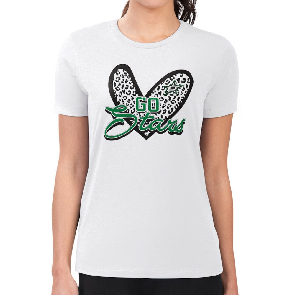 Dallas Stars G-III 4Her by Carl Banks Women's Super-Slim Fit Lightweight Animal Print Heart T-Shirt - White | US 202214143