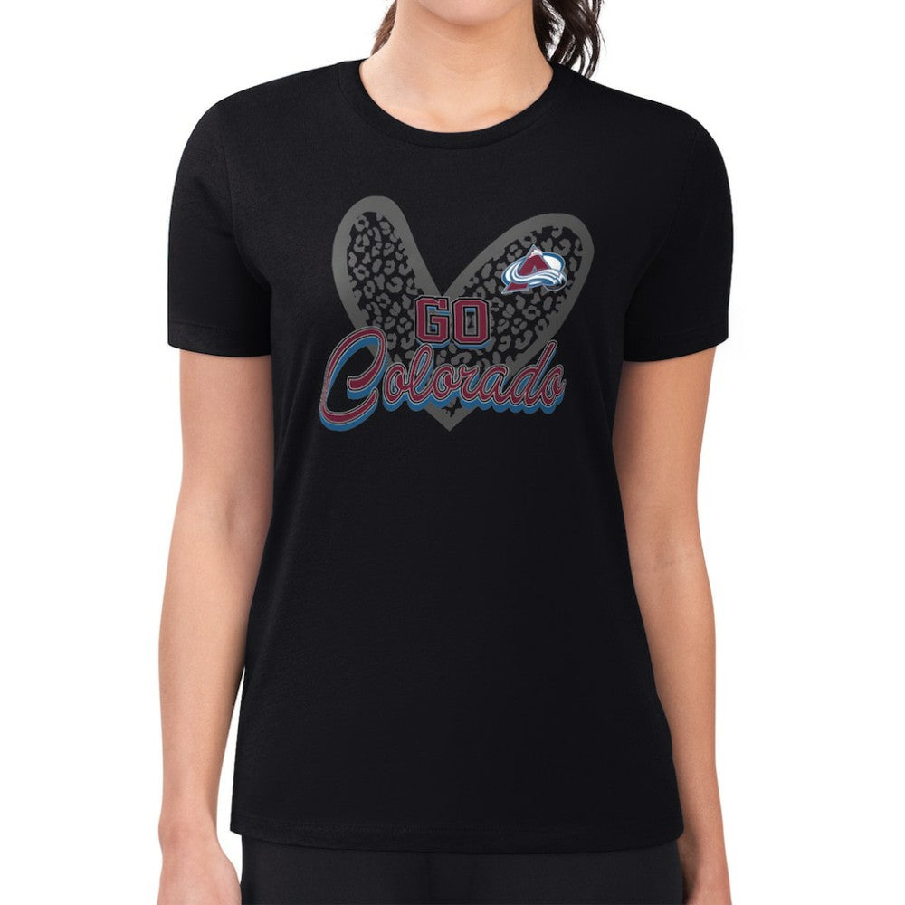 Colorado Avalanche G-III 4Her by Carl Banks Women's Super-Slim Fit Lightweight Animal Print Heart T-Shirt - Black | US 202214152