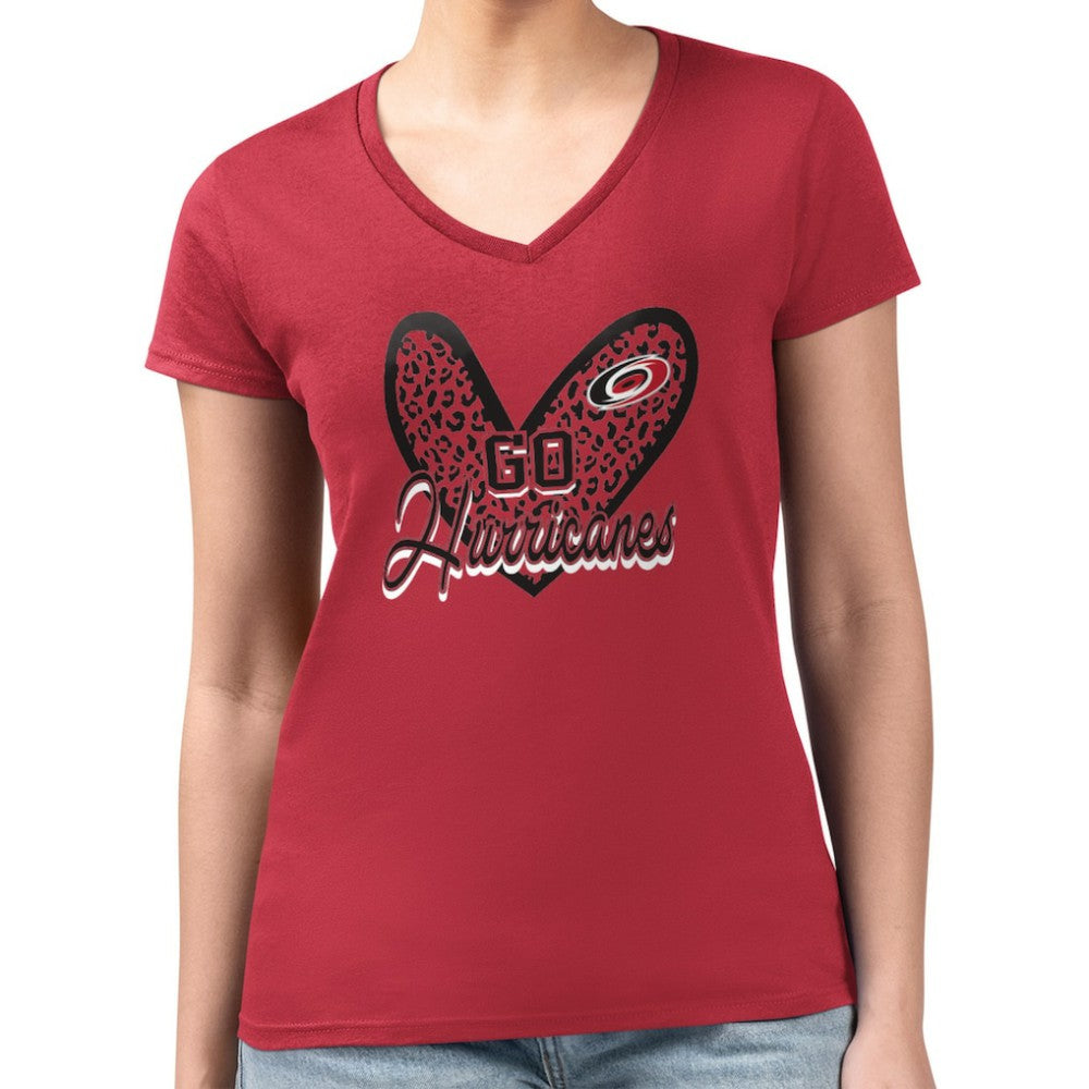Carolina Hurricanes G-III 4Her by Carl Banks Women's Super-Slim Fit Lightweight Animal Print Heart V-Neck T-Shirt - Red | US 202214213