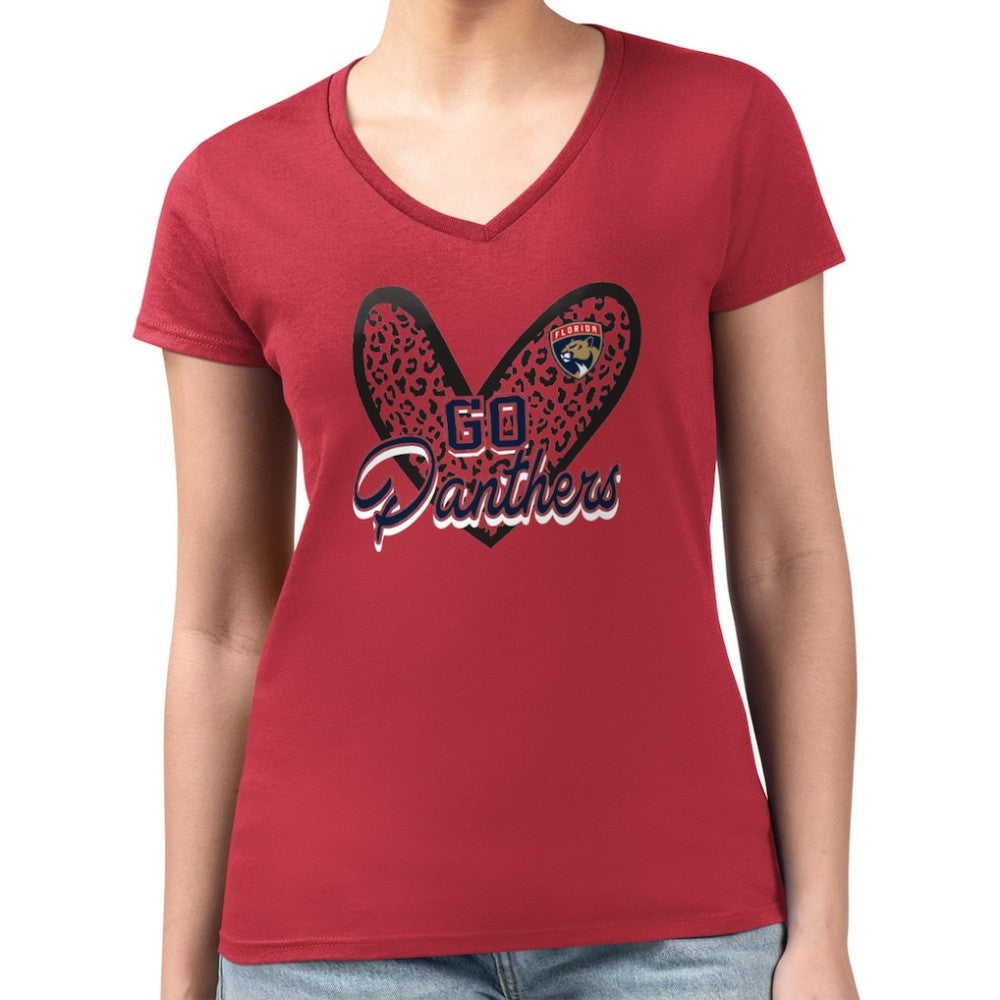 Florida Panthers G-III 4Her by Carl Banks Women's Super-Slim Fit Lightweight Animal Print Heart V-Neck T-Shirt - Red | US 202214222