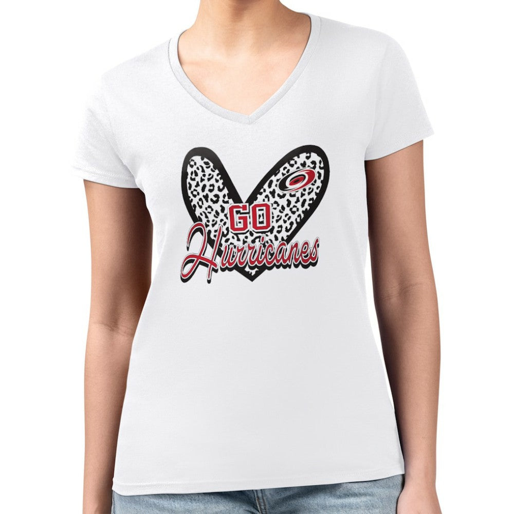 Carolina Hurricanes G-III 4Her by Carl Banks Women's Super-Slim Fit Lightweight Animal Print Heart V-Neck T-Shirt - White | US 202214258