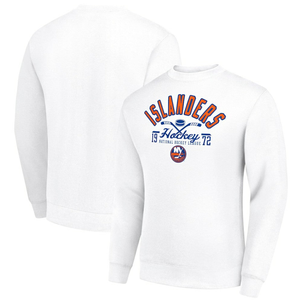 New York Islanders Starter Stick And Puck Logo Fleece Pullover Sweatshirt - White | US 202215799