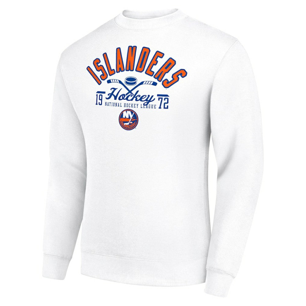 New York Islanders Starter Stick And Puck Logo Fleece Pullover Sweatshirt - White | US 202215799
