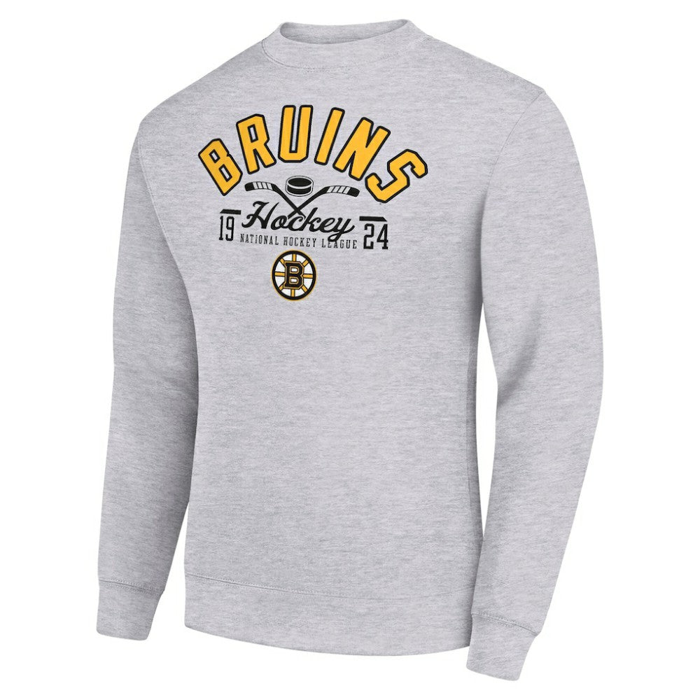 Boston Bruins Starter Stick And Puck Logo Fleece Pullover Sweatshirt - Heather Gray | US 202215816