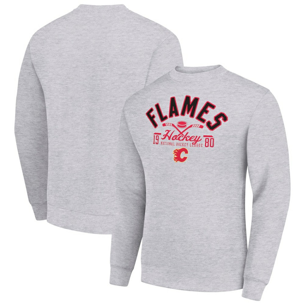 Calgary Flames Starter Stick And Puck Logo Fleece Pullover Sweatshirt - Heather Gray | US 202215818
