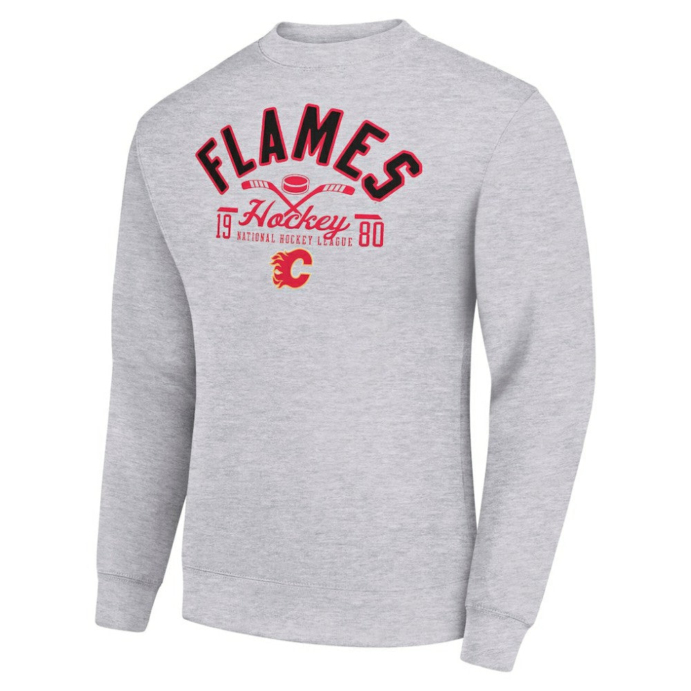 Calgary Flames Starter Stick And Puck Logo Fleece Pullover Sweatshirt - Heather Gray | US 202215818