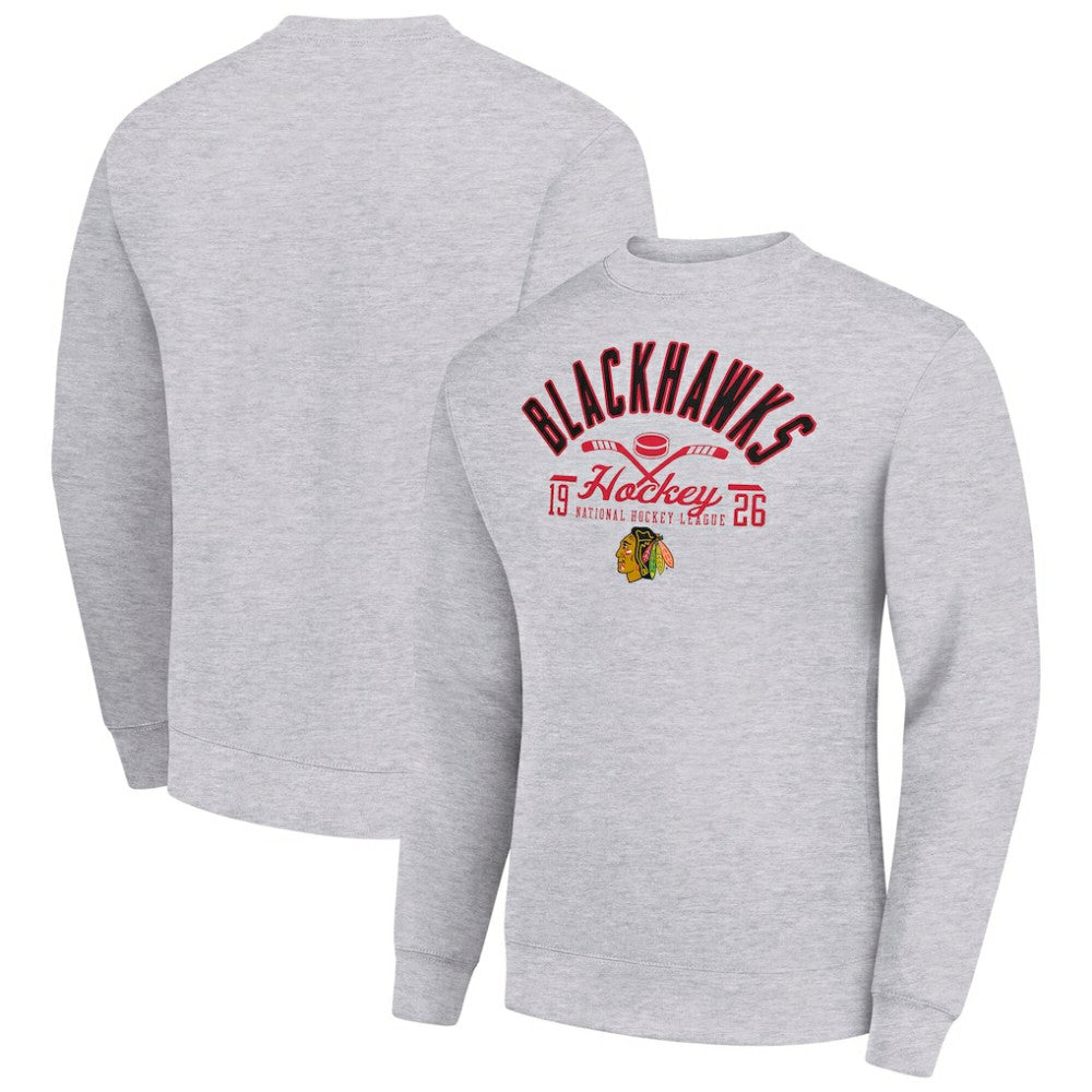 Chicago Blackhawks Starter Stick And Puck Logo Fleece Pullover Sweatshirt - Heather Gray | US 202215821
