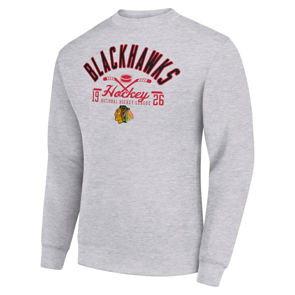 Chicago Blackhawks Starter Stick And Puck Logo Fleece Pullover Sweatshirt - Heather Gray | US 202215821