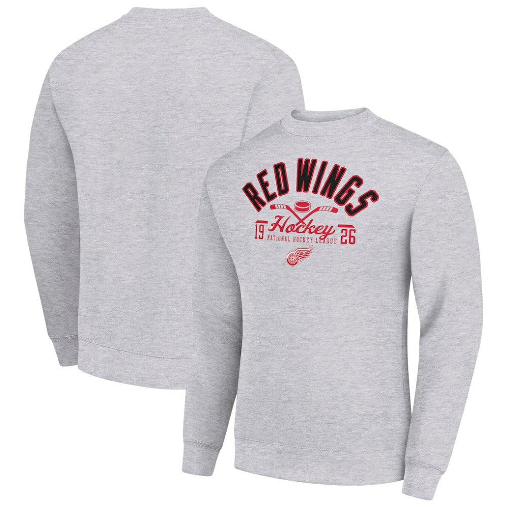 Detroit Red Wings Starter Stick And Puck Logo Fleece Pullover Sweatshirt - Heather Gray | US 202215825