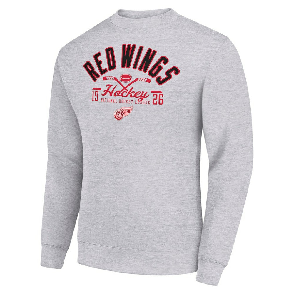 Detroit Red Wings Starter Stick And Puck Logo Fleece Pullover Sweatshirt - Heather Gray | US 202215825