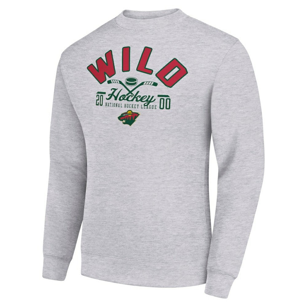 Minnesota Wild Starter Stick And Puck Logo Fleece Pullover Sweatshirt - Heather Gray | US 202215829