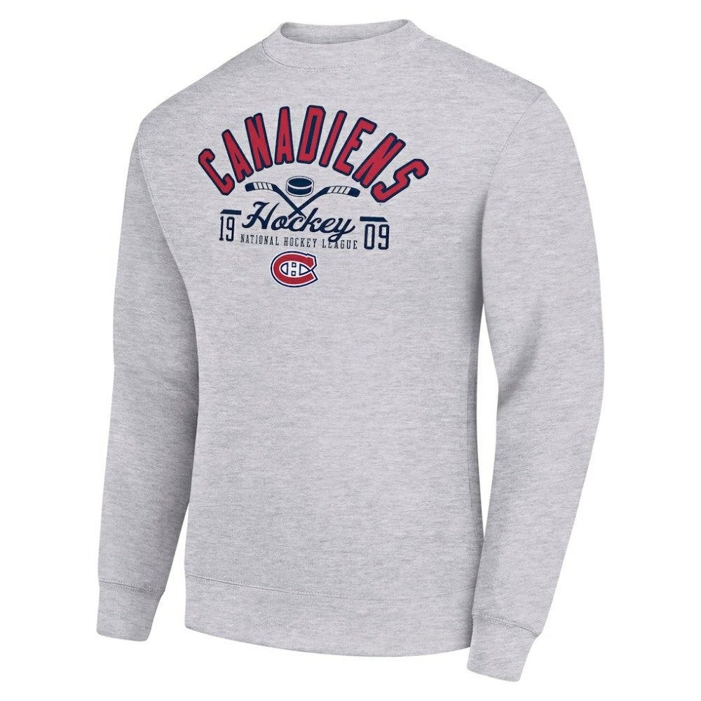 Montreal Canadiens Starter Stick And Puck Logo Fleece Pullover Sweatshirt - Heather Gray | US 202215830