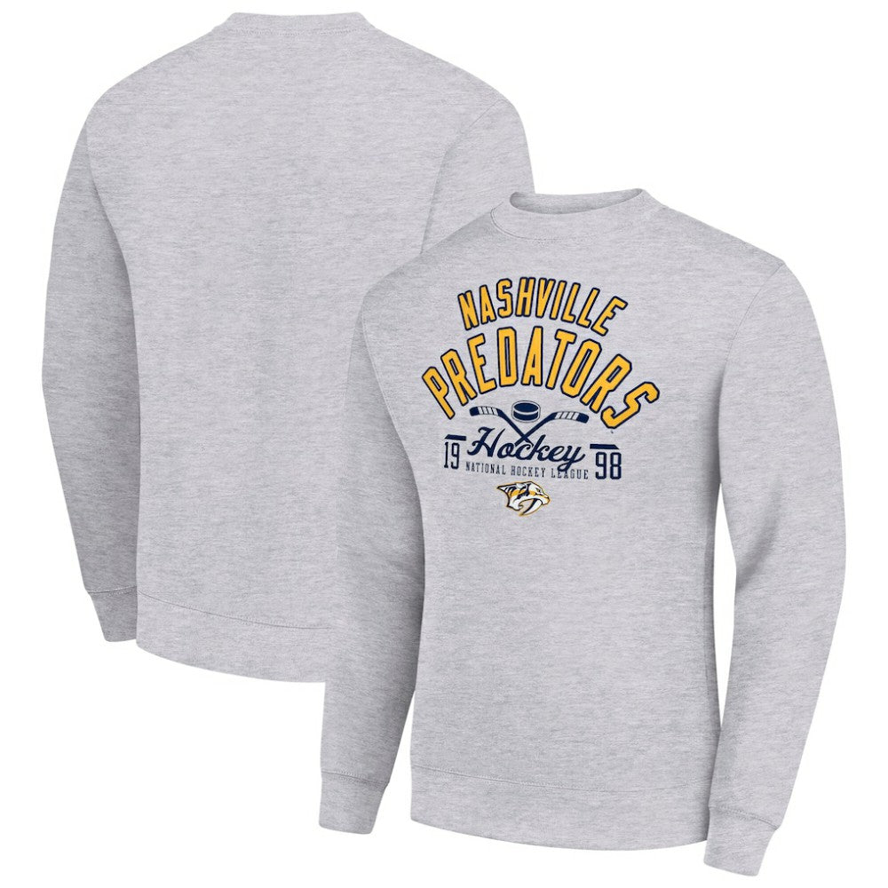 Nashville Predators Starter Stick And Puck Logo Fleece Pullover Sweatshirt - Heather Gray | US 202215832