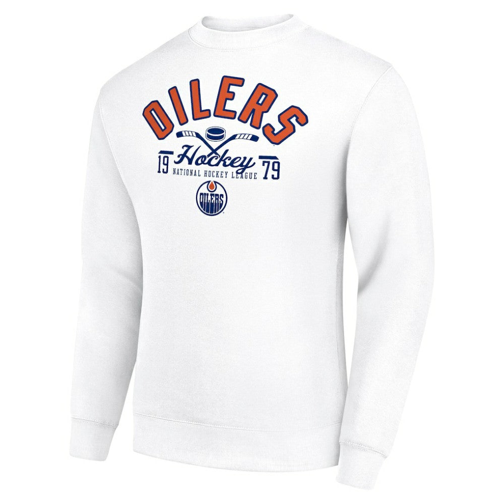 Edmonton Oilers Starter Stick And Puck Logo Fleece Pullover Sweatshirt - White | US 202215835