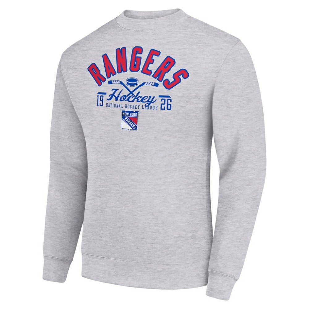 New York Rangers Starter Stick And Puck Logo Fleece Pullover Sweatshirt - Heather Gray | US 202215838