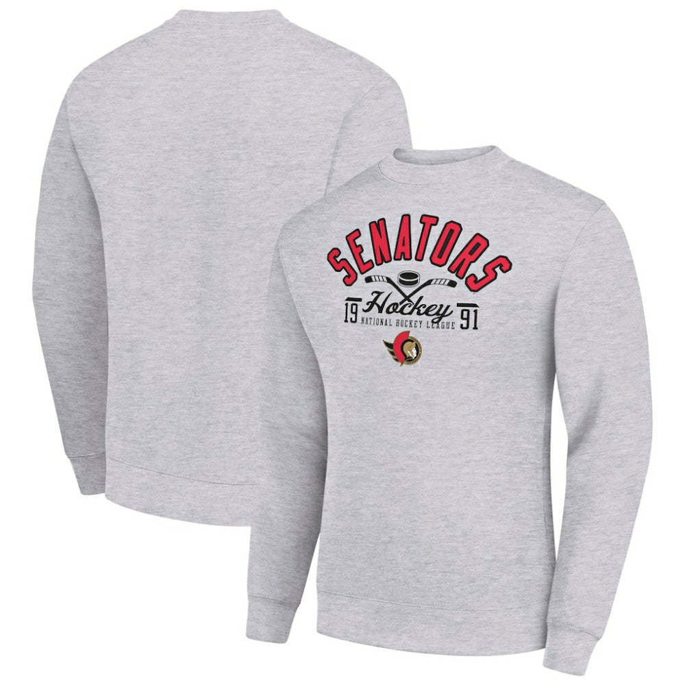 Ottawa Senators Starter Stick And Puck Logo Fleece Pullover Sweatshirt - Heather Gray | US 202215844