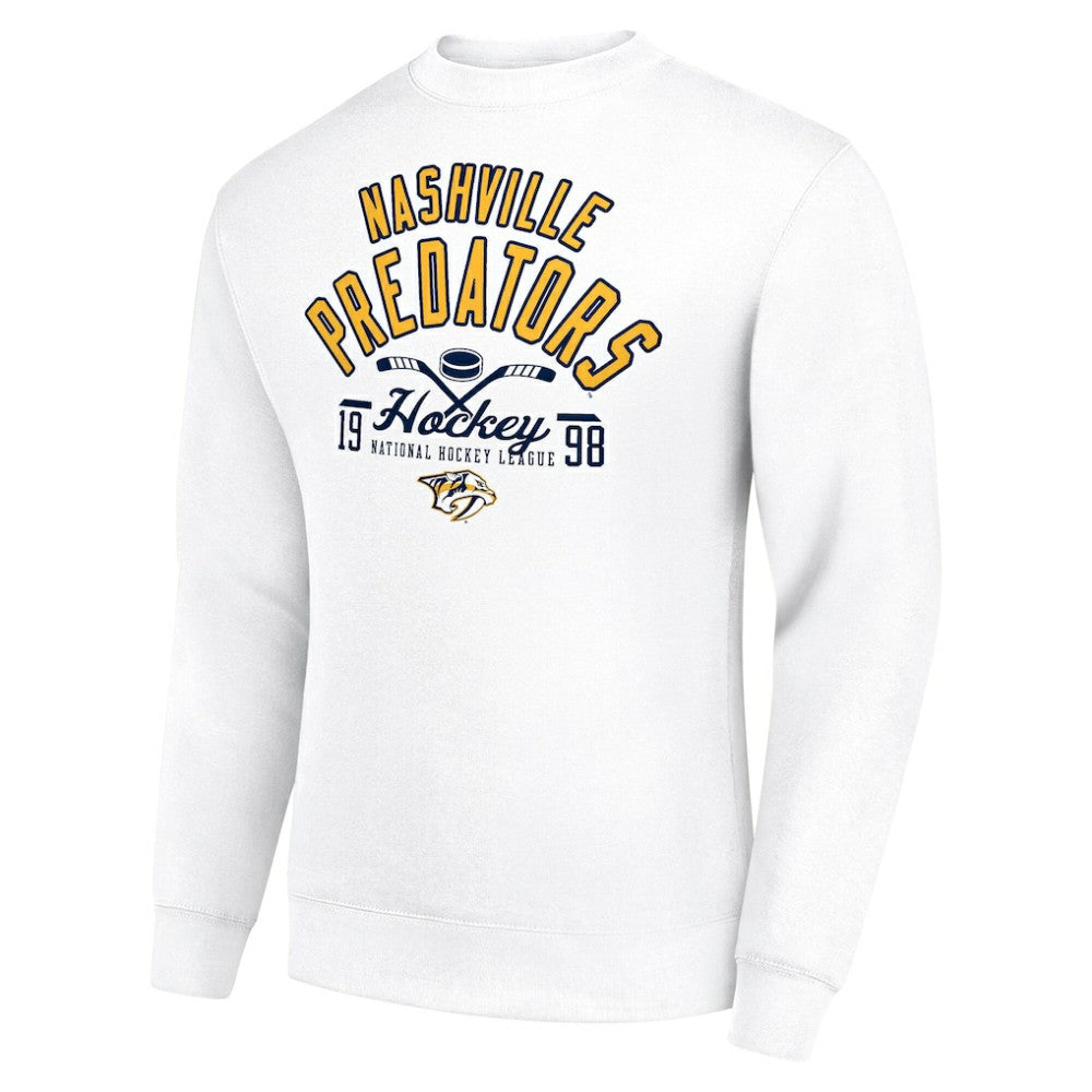 Nashville Predators Starter Stick And Puck Logo Fleece Pullover Sweatshirt - White | US 202215846