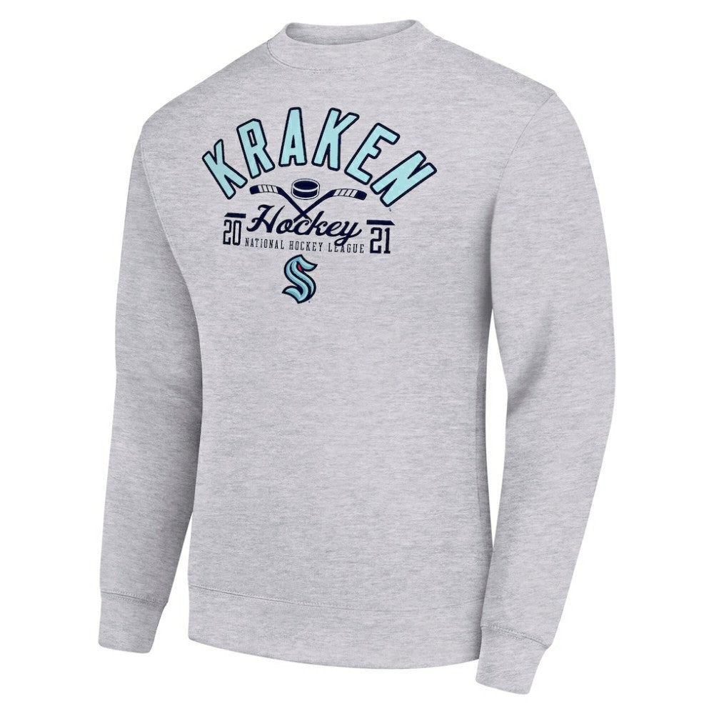 Seattle Kraken Starter Stick And Puck Logo Fleece Pullover Sweatshirt - Heather Gray | US 202215850