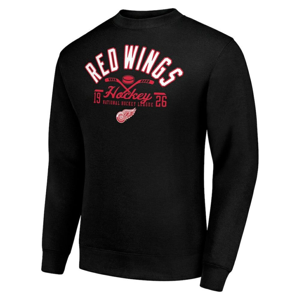 Detroit Red Wings Starter Stick And Puck Logo Fleece Pullover Sweatshirt - Black | US 202215869