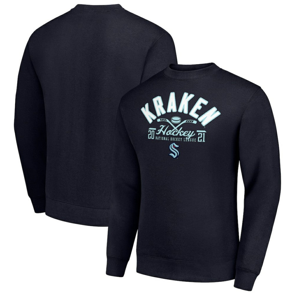 Seattle Kraken Starter Stick And Puck Logo Fleece Pullover Sweatshirt - Navy | US 202215871