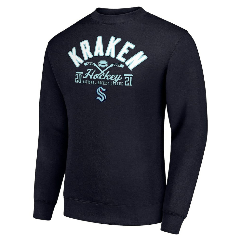 Seattle Kraken Starter Stick And Puck Logo Fleece Pullover Sweatshirt - Navy | US 202215871