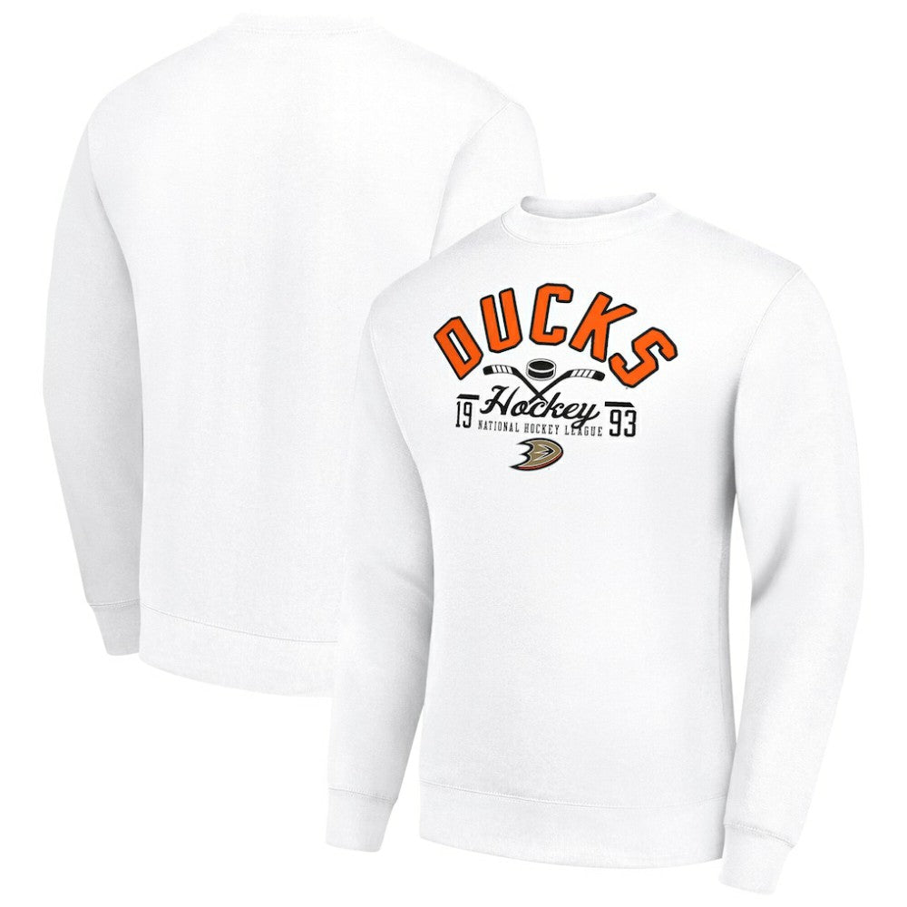 Anaheim Ducks Starter Stick And Puck Logo Fleece Pullover Sweatshirt - White | US 202215873