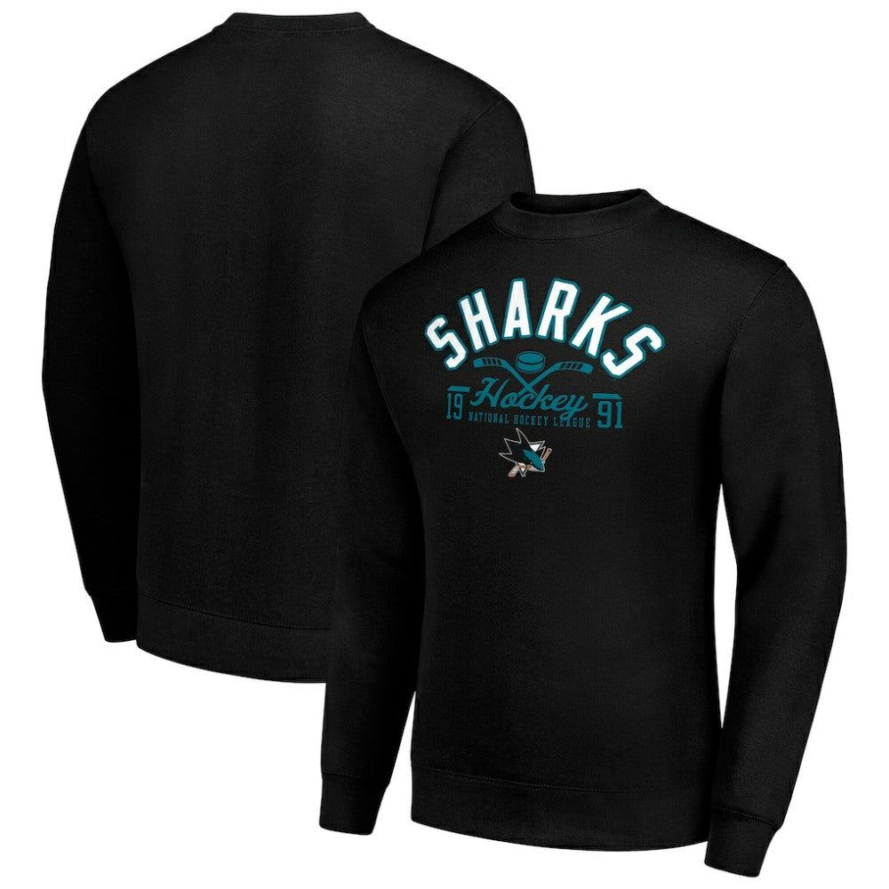 San Jose Sharks Starter Stick And Puck Logo Fleece Pullover Sweatshirt - Black | US 202215874