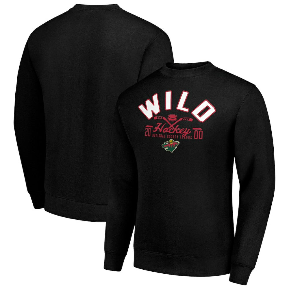 Minnesota Wild Starter Stick And Puck Logo Fleece Pullover Sweatshirt - Black | US 202215888