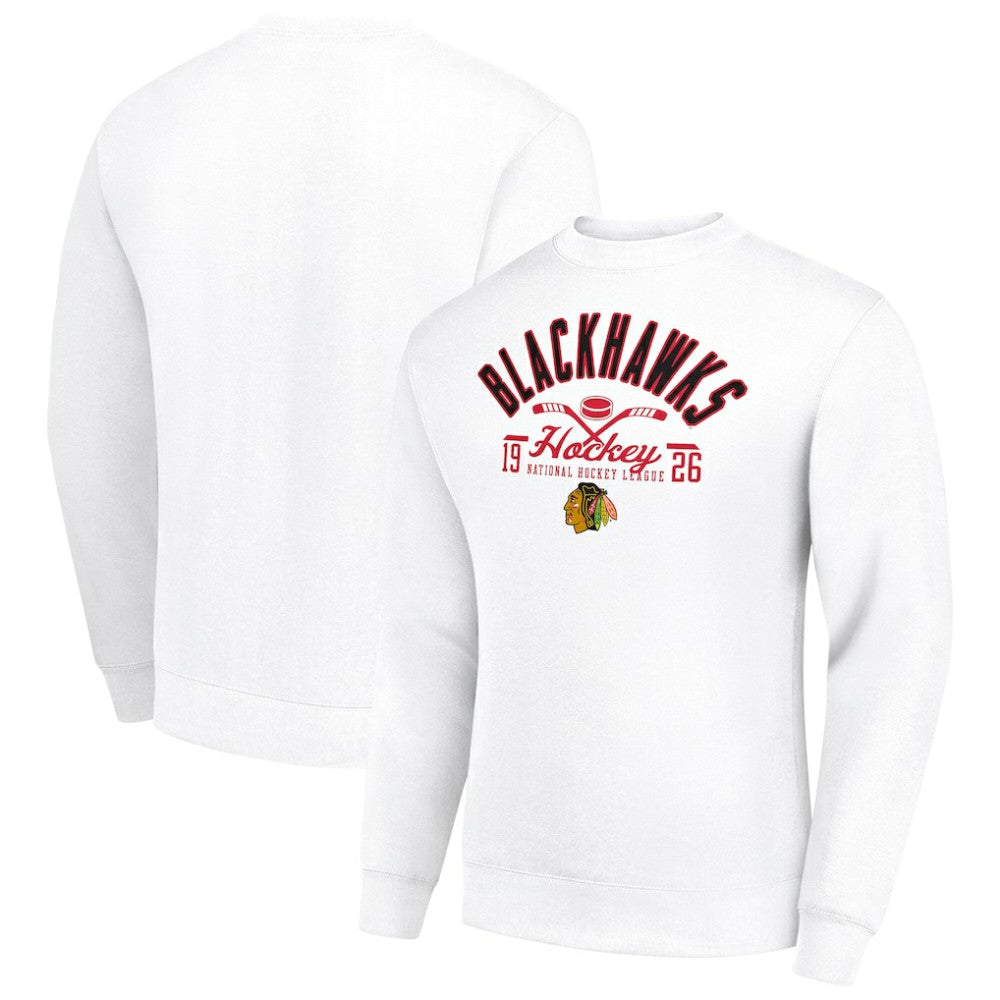 Chicago Blackhawks Starter Stick And Puck Logo Fleece Pullover Sweatshirt - White | US 202215892