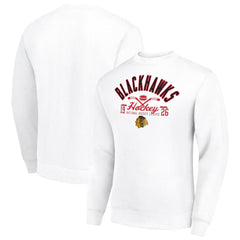 Chicago Blackhawks Starter Stick And Puck Logo Fleece Pullover Sweatshirt - White | US 202215892