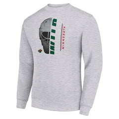 Minnesota Wild Starter  Half Helmet Team Logo Pullover Sweatshirt - Heather Gray | US 202216033