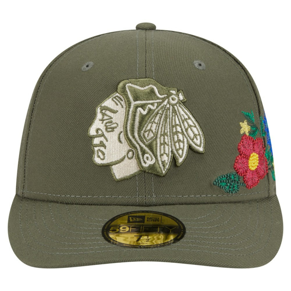 Chicago Blackhawks New Era Tonal Florals 59FIFTY Fitted Hat - Olive | US 202223632
