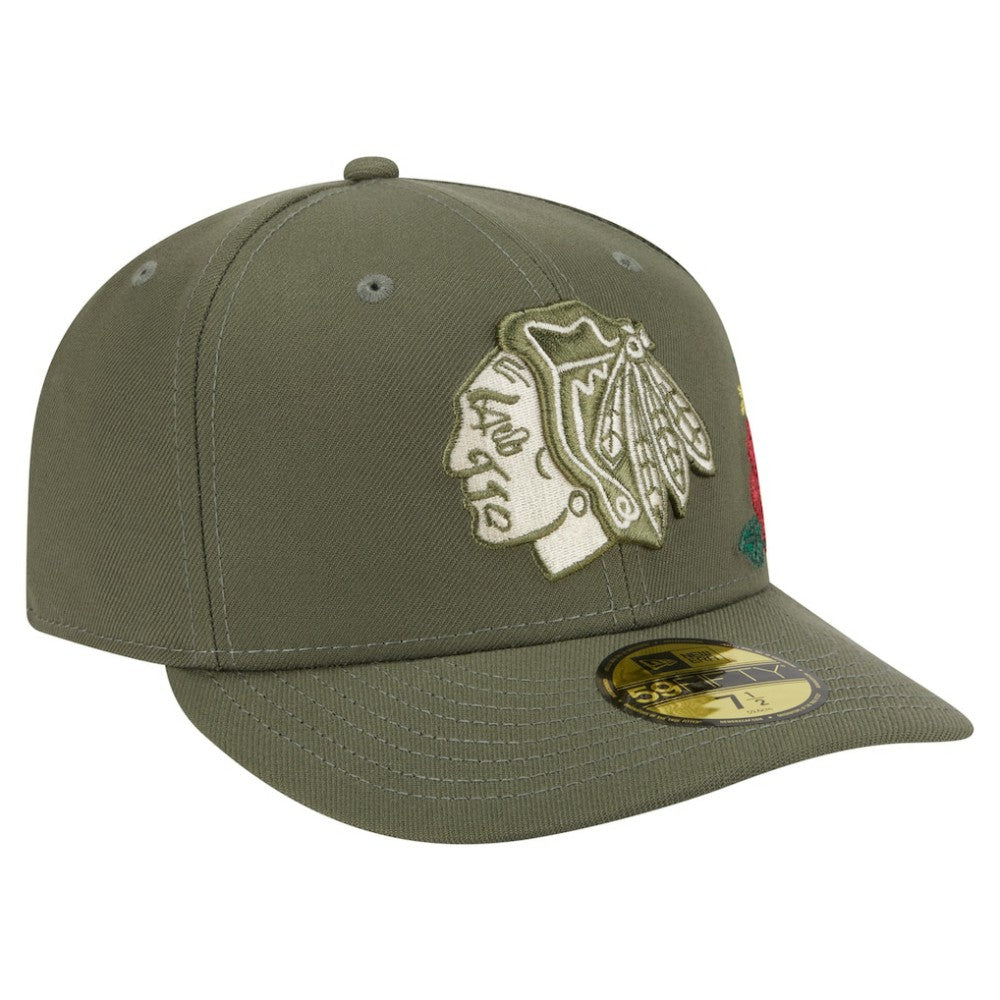 Chicago Blackhawks New Era Tonal Florals 59FIFTY Fitted Hat - Olive | US 202223632