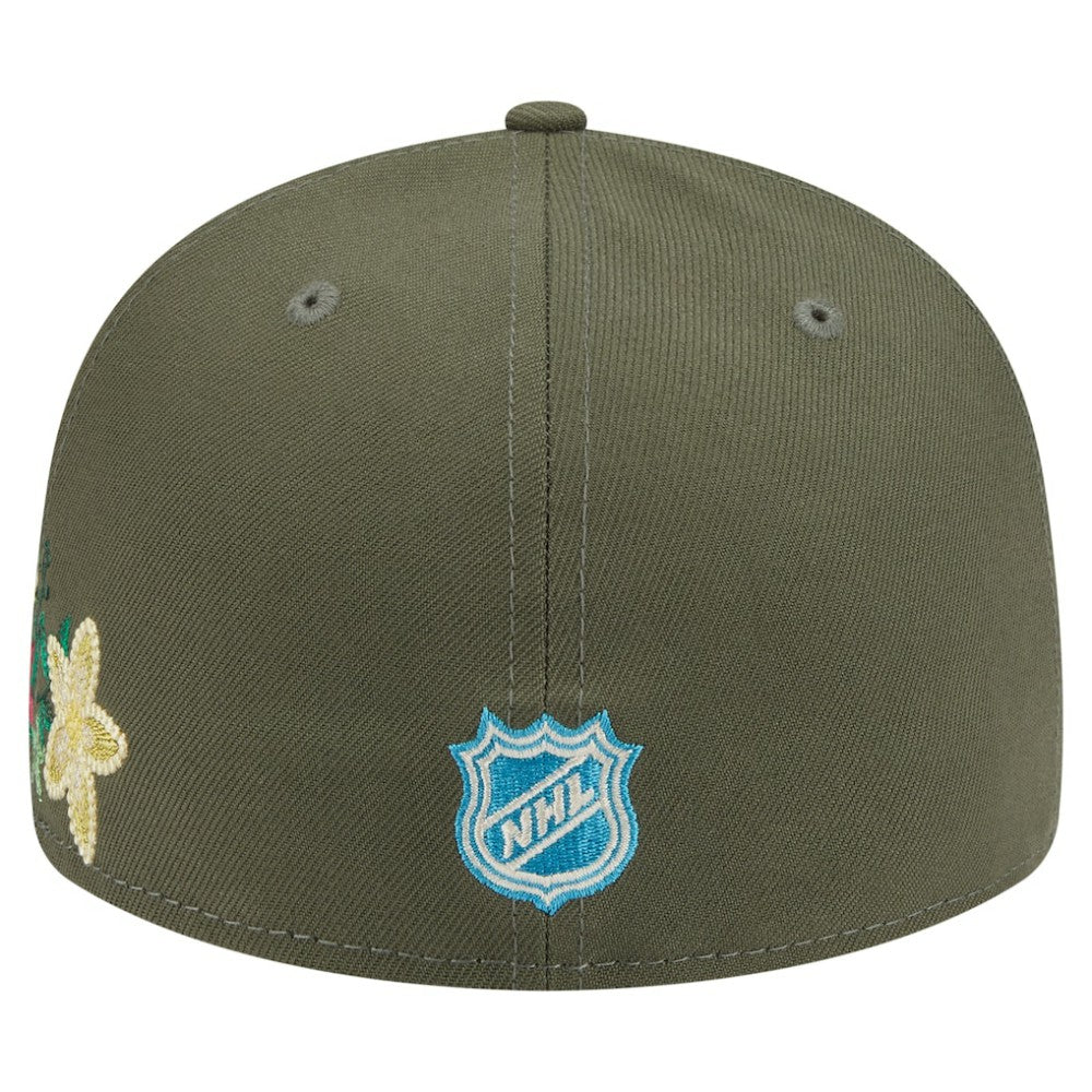 Chicago Blackhawks New Era Tonal Florals 59FIFTY Fitted Hat - Olive | US 202223632