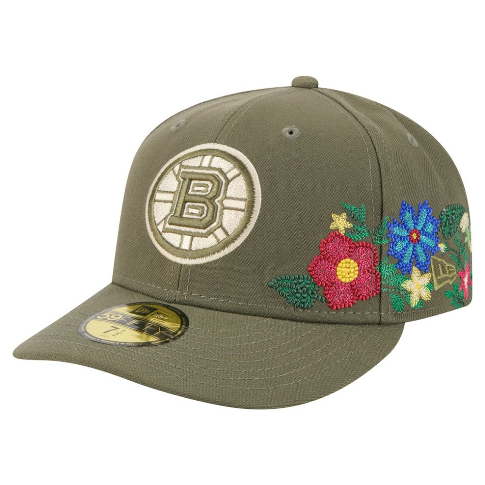 Boston Bruins New Era Tonal Florals 59FIFTY Fitted Hat - Olive | US 202223638
