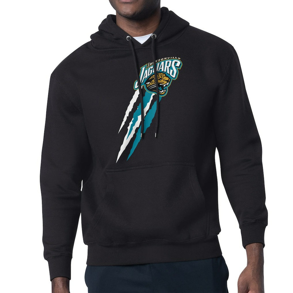 Jacksonville Jaguars Starter Retro Team Logo Color Scratch Pullover Hoodie - Black Hoodies