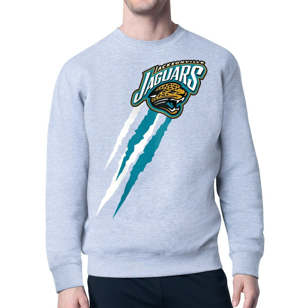 Jacksonville Jaguars Starter Retro Team Logo Color Scratch Pullover Sweatshirt - Heather Gray Pullover