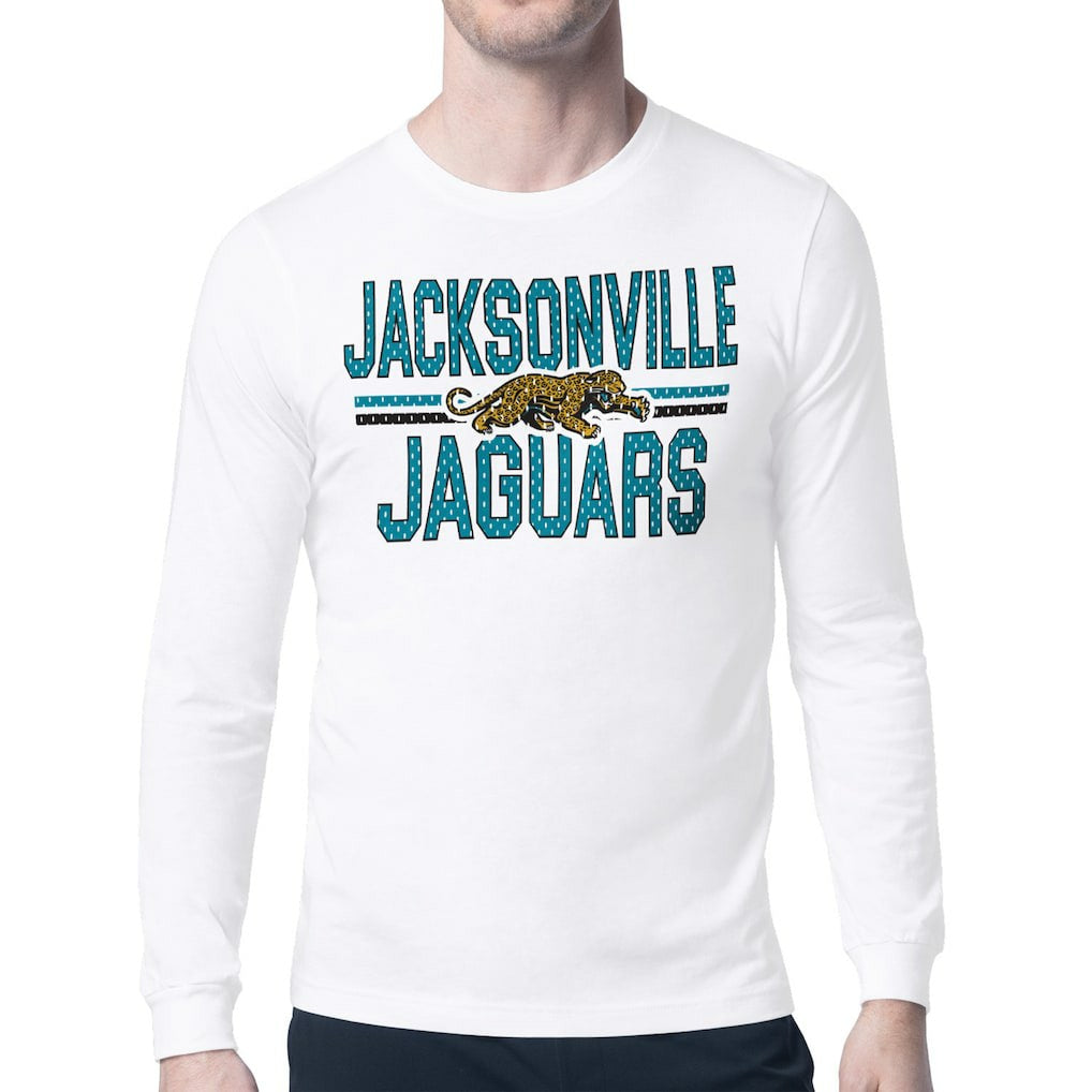 Jacksonville Jaguars Starter Mesh Look Retro Team Logo Long Sleeve T-Shirt - White T-shirts