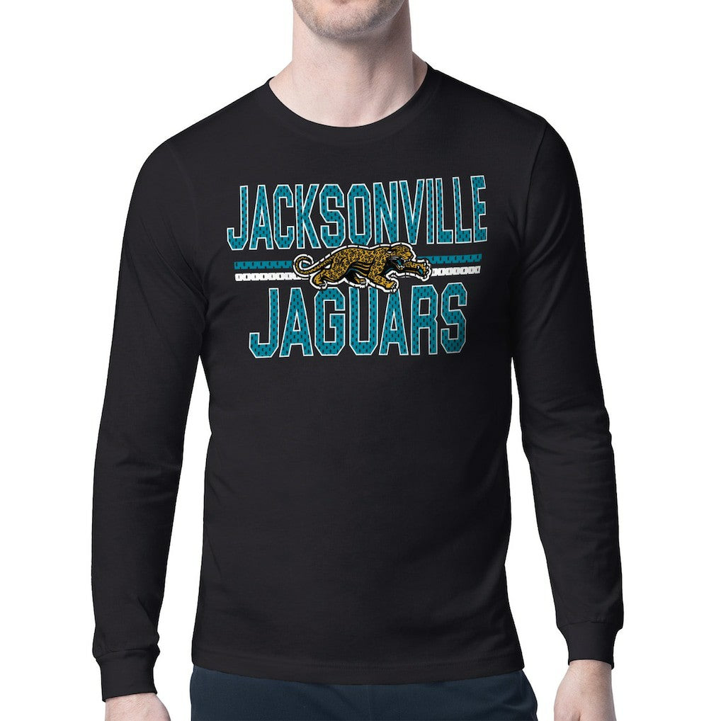 Jacksonville Jaguars Starter Mesh Look Retro Team Logo Long Sleeve T-Shirt - Black T-shirts